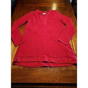 J. Jill Tunic Top Womens Small Long Red Heather v-neck pockets‎ hi lo hem (A829)